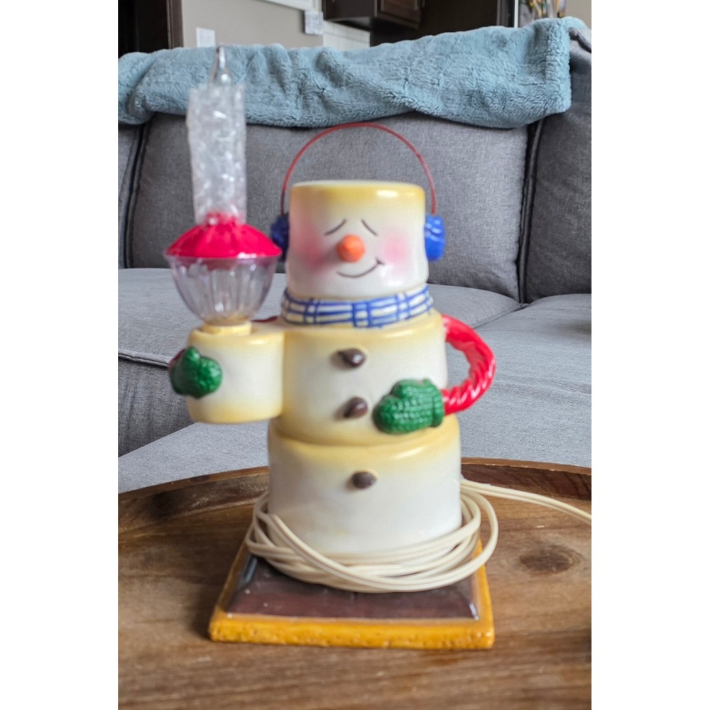 Vintage Ceramic Snowman Bubble Light Table Lamp GPC MCF Smores Christmas Decor